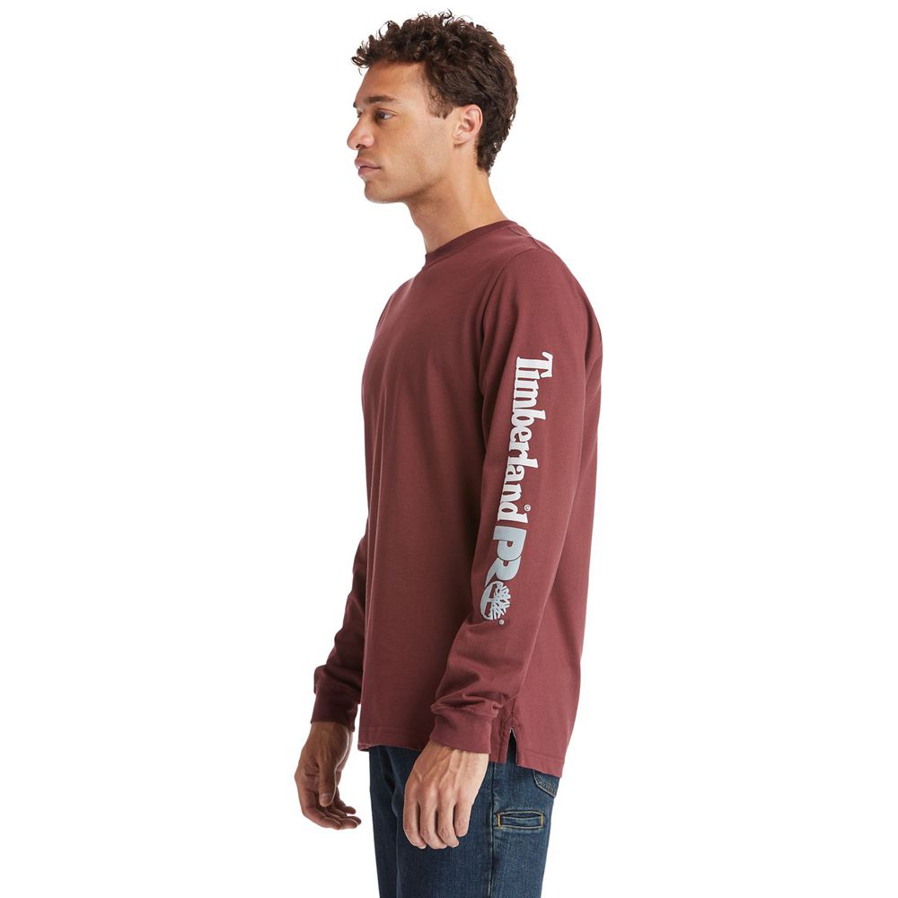 Timberland Mens T-Shirts PRO® Logo Sleeve Base Plate Wicking - Burgundy - India WL1628435